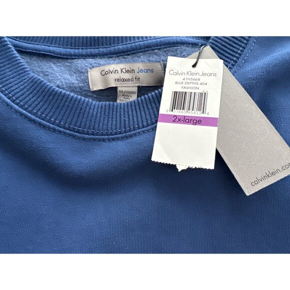 NWT Calvin Klein Varsity Sweatshirt Style Logo Relaxed Cobalt Blue Size 2X - Picture 5 of 6